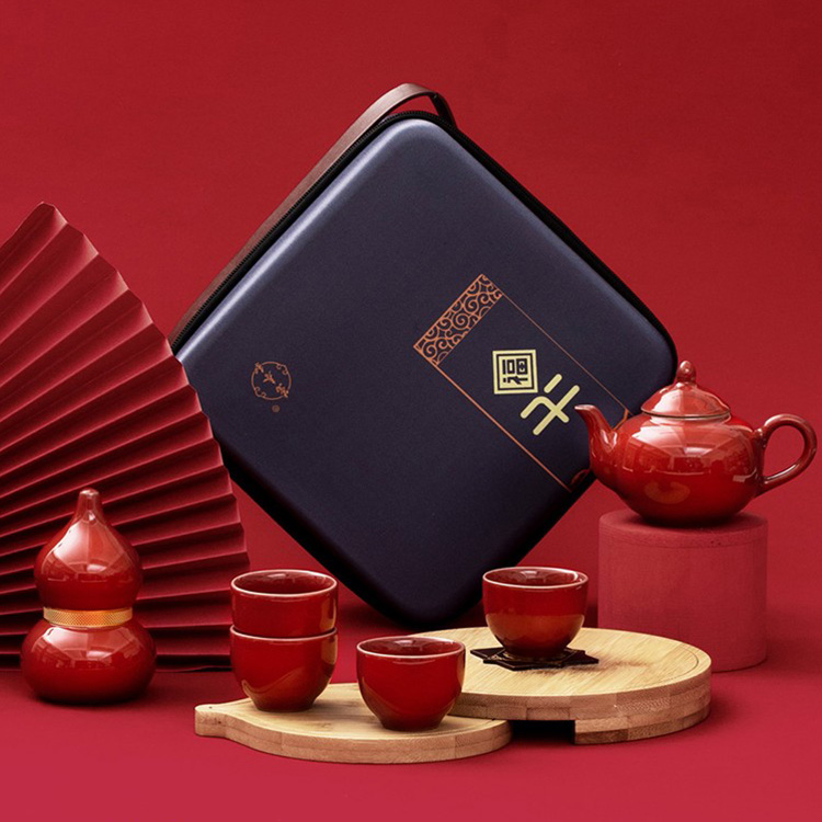 創(chuàng)意旅行茶具萬春和吉祥福祿開門紅禮品喜慶慶典便攜茶具商務禮品國風元素定制logo