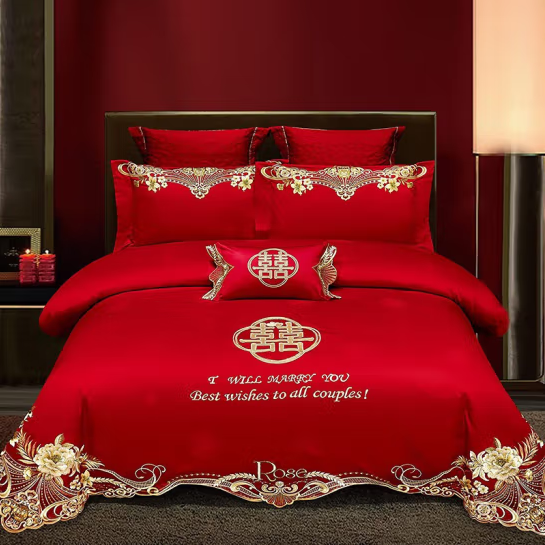 金絲莉佳偶天成十件套 圖色百子圖 婚慶用品結婚四件套婚嫁繡花喜被