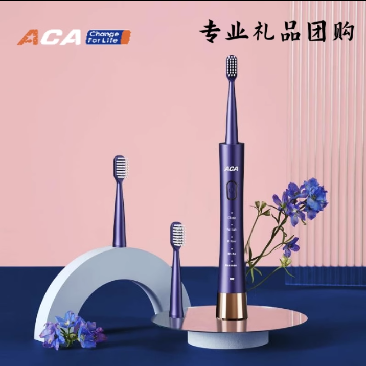 ACA北美電器電動牙刷成人充電式男女ALY-HYS01W三只刷頭送 牙齒護理禮品定制 企業團購銀行禮品 批發