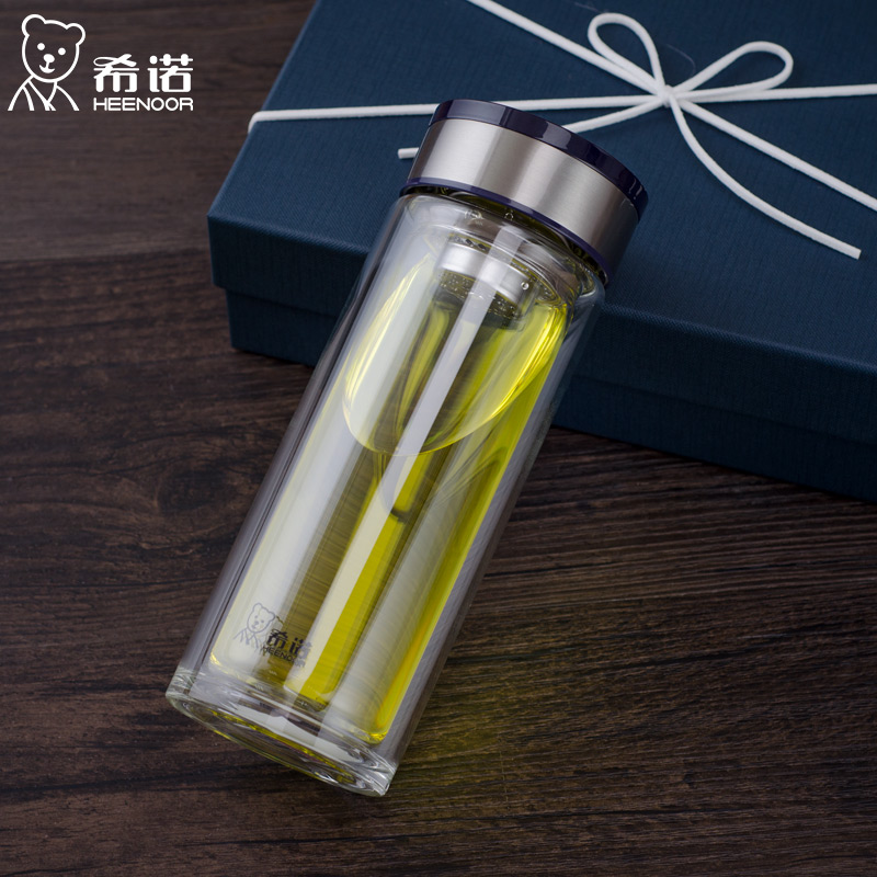 鄭州希諾雙層玻璃杯耐熱男女士辦公過(guò)濾泡茶杯子高檔送禮商務(wù)可 定制