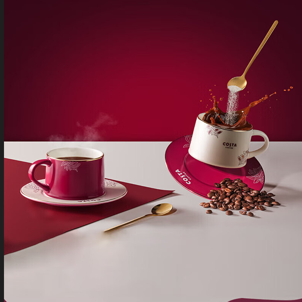 COSTA咖啡杯套裝兩杯兩碟兩勺 CO-KFB001杯子220ml 碟子直徑15cm 禮品批發