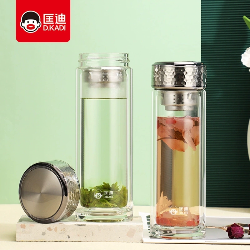 匡迪新款雙層玻璃杯2301商務辦公禮品杯耐熱茶水分離水杯批發印字