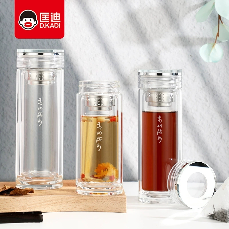 匡迪2225號新款雙層隔熱水晶玻璃茶杯禮品商務玻璃水杯耐熱可批發