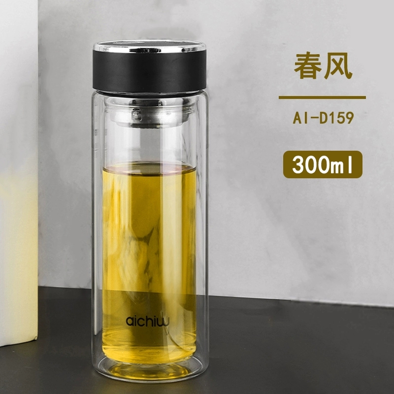 鄭州愛奇屋春風(fēng)雙層玻璃杯家用耐高溫泡茶杯大容量隔熱水杯子 AI-D159